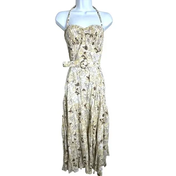 SWF Halter Maxi Dress Tencel Floral Smocked Bust size Medium